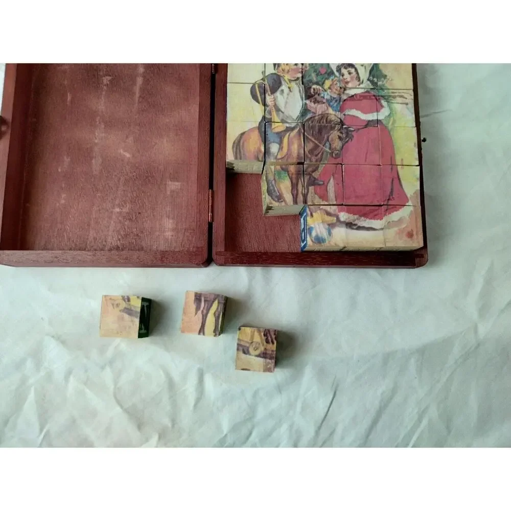 Vintage 2 Sided Puzzle-Block Lithograph 